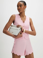 River Island Pink Scallop Hem Linen Blend Shorts - Image 1 of 4