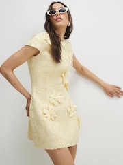 River Island Yellow 3D Flower Boucle Mini Dress - Image 2 of 4