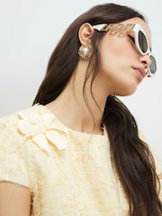 River Island Yellow 3D Flower Boucle Mini Dress - Image 4 of 4