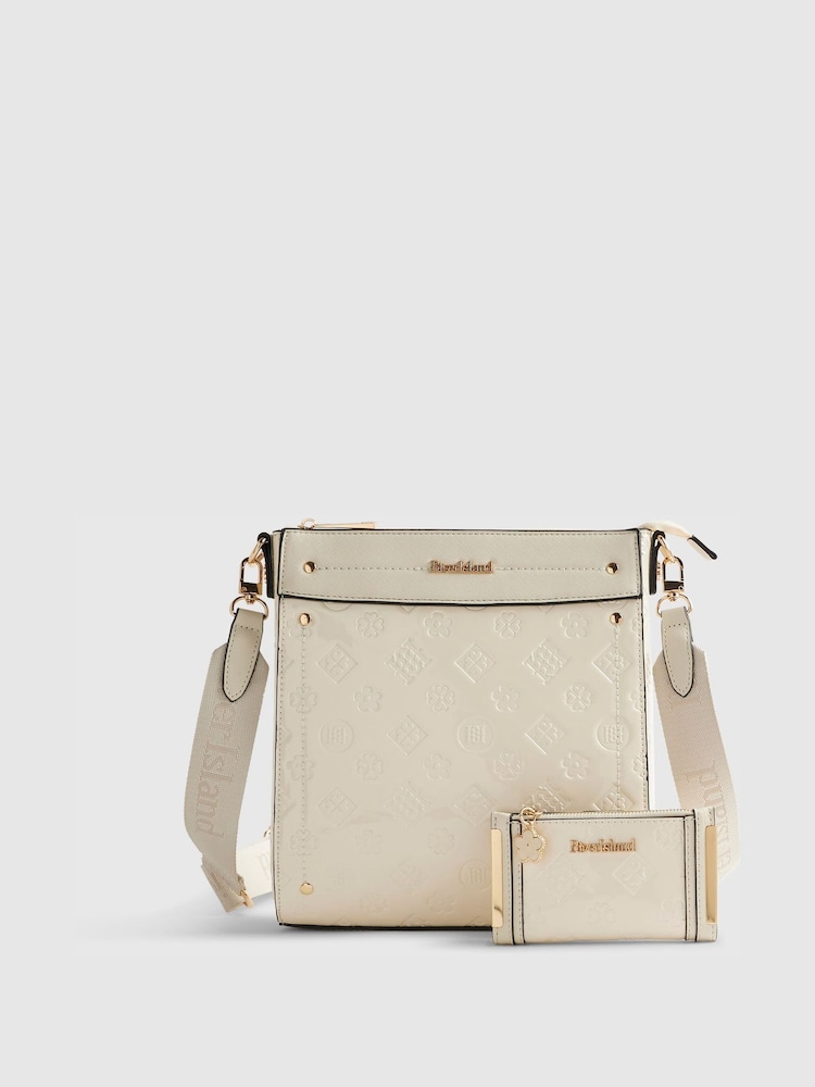 River Island Cream Embossed Monogram Messenger Bag Bundle - Image 1 of 5