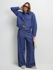 River Island Blue Elasticated Waist Pull On Wide Leg Jogger - Image 1 of 4