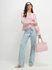River Island Pink Lace Insert Frill Detail Blouse - Image 1 of 4