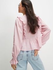River Island Pink Lace Insert Frill Detail Blouse - Image 2 of 4