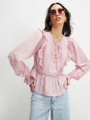 River Island Pink Lace Insert Frill Detail Blouse - Image 3 of 4