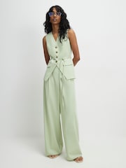 River Island Green Sleeveless Tie Detail Waistcoat - Image 1 of 4