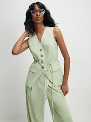 River Island Green Sleeveless Tie Detail Waistcoat - Image 2 of 4
