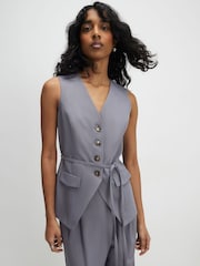 River Island Grey Sleeveless Tie Detail Waistcoat - Image 1 of 4