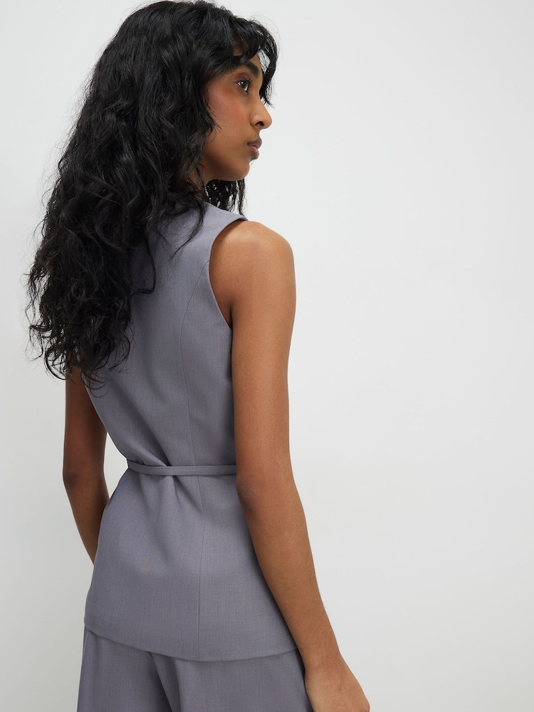 River Island Grey Sleeveless Tie Detail Waistcoat - Image 2 of 4