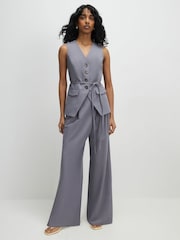 River Island Grey Sleeveless Tie Detail Waistcoat - Image 3 of 4