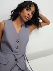 River Island Grey Sleeveless Tie Detail Waistcoat - Image 4 of 4