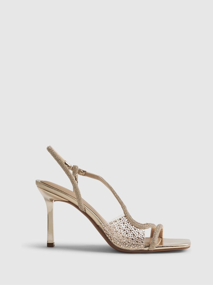 Sandalias de taco con diamantes de imitación y metacrilato de River Island - Imagen 2 de 6