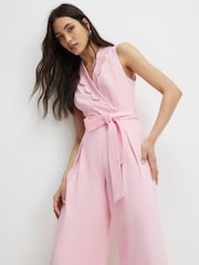 River Island Scallop Linen Blend Jumpsuit - Imaginea 4 din 4