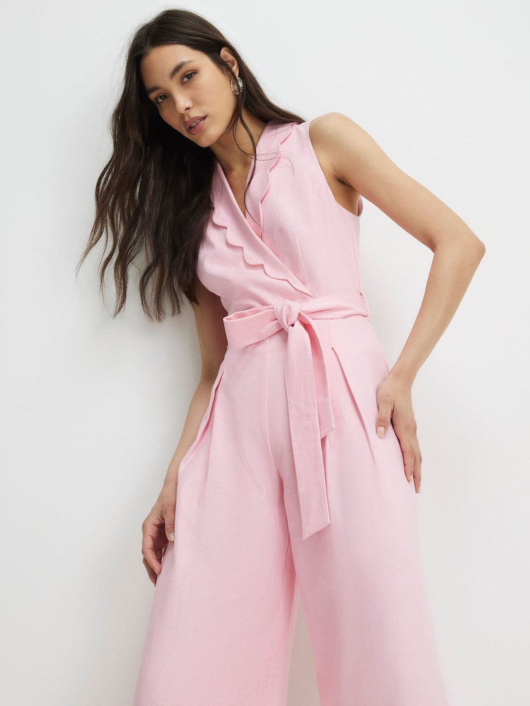 River Island Scallop Linen Blend Jumpsuit - Imaginea 4 din 4