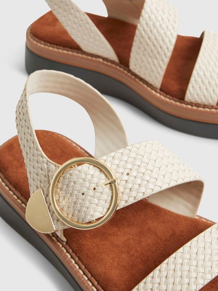 River Island Cream Woven Buckle Flatform Sandals - Image 6 of 6