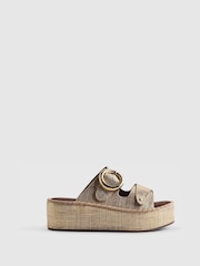 River Island Gold Ring Buckle Strap Wedge Sandals - Image 1 of 5