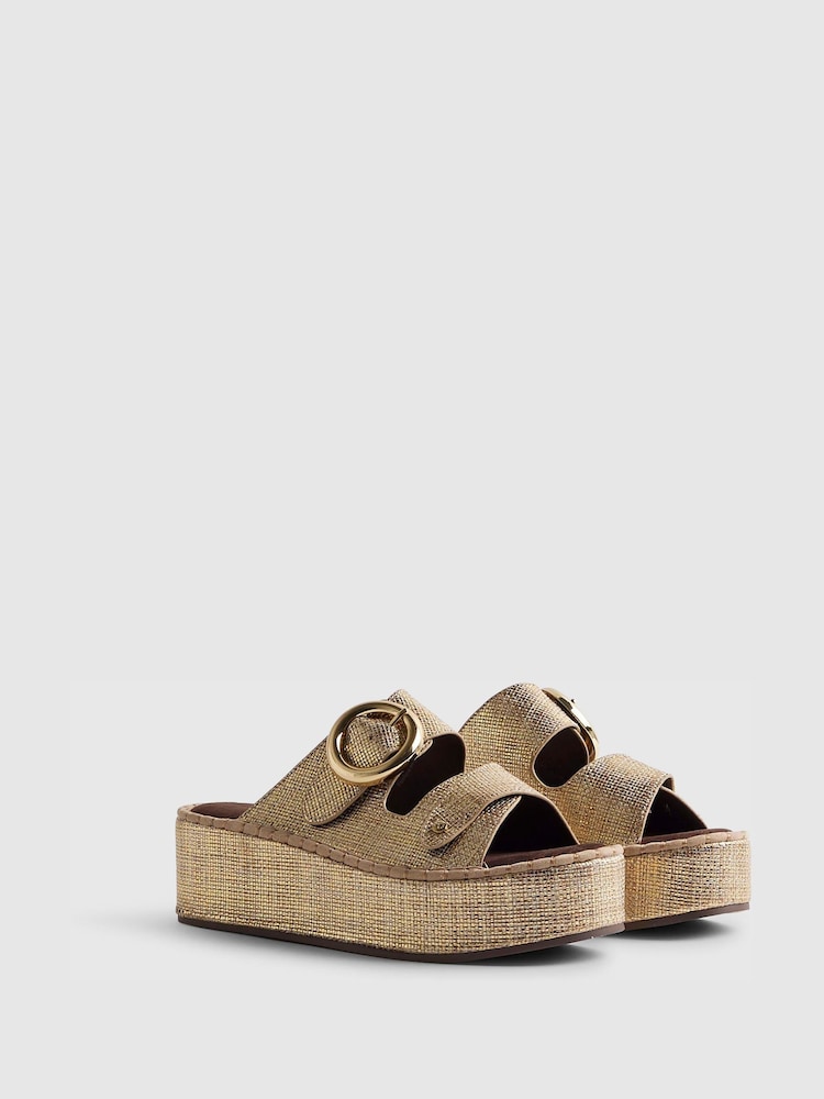 River Island Gold Ring Buckle Strap Wedge Sandals - Image 2 of 5