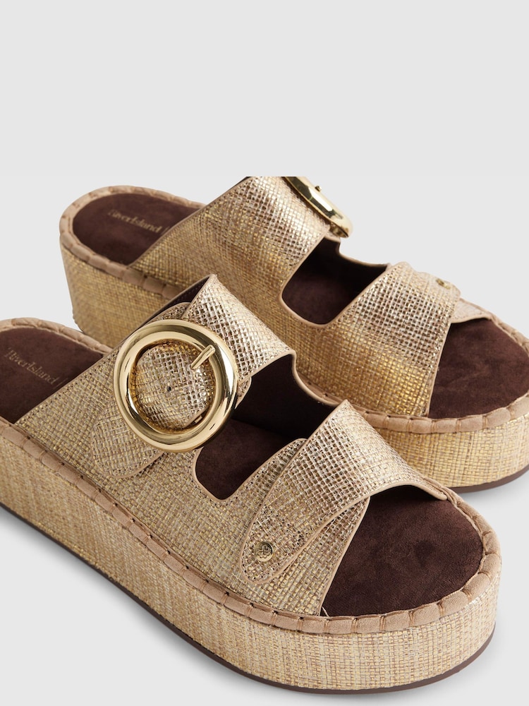 River Island Gold Ring Buckle Strap Wedge Sandals - Image 5 of 5