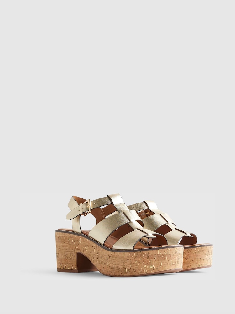 River Island Gold Fisherman Cork Platform Sandals - Image 2 of 6