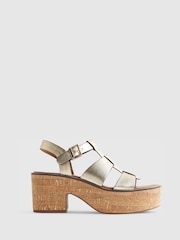 River Island Gold Fisherman Cork Platform Sandals - Image 3 of 6