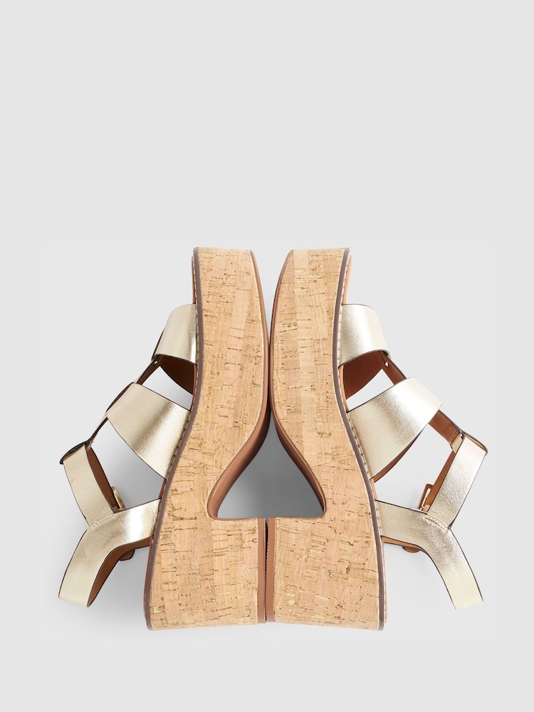 River Island Gold Fisherman Cork Platform Sandals - Image 6 of 6