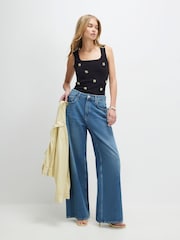 River Island Black Sleeveless Daisy Embellished Tank Top - Image 4 of 4