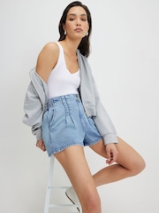 River Island Blue Dart Detail Pull On Denim Shorts - Image 1 of 4