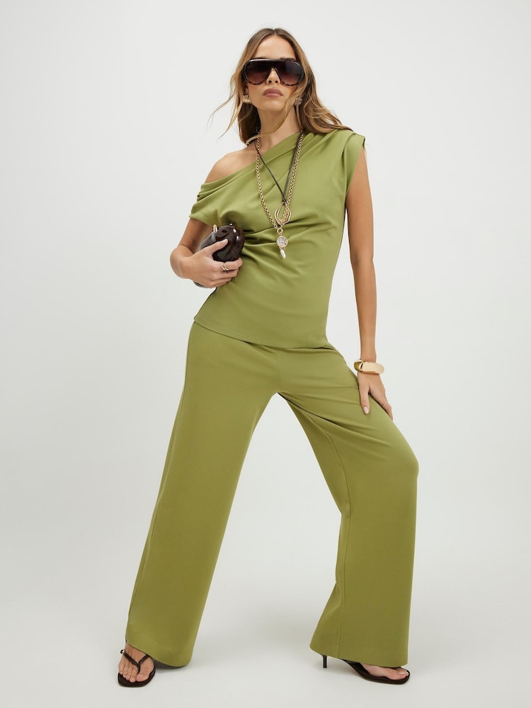 River Island Green One Shoulder Ponte Drape Top - Image 4 of 4