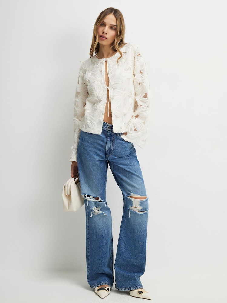 River Island Cream Long Sleeve Tie Front Floral Jacket - Image 2 of 4 River Island Cream Long Sleeve Tie Front Floral Jacket - Image 2 of 4