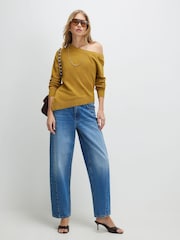 River Island Green One Shoulder Knitted Jumper - Image 2 of 4