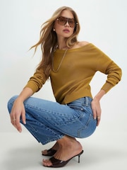 River Island Green One Shoulder Knitted Jumper - Image 3 of 4