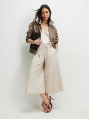 River Island Cream Poplin Front Tie Detail Pleat Culottes - Image 2 of 4