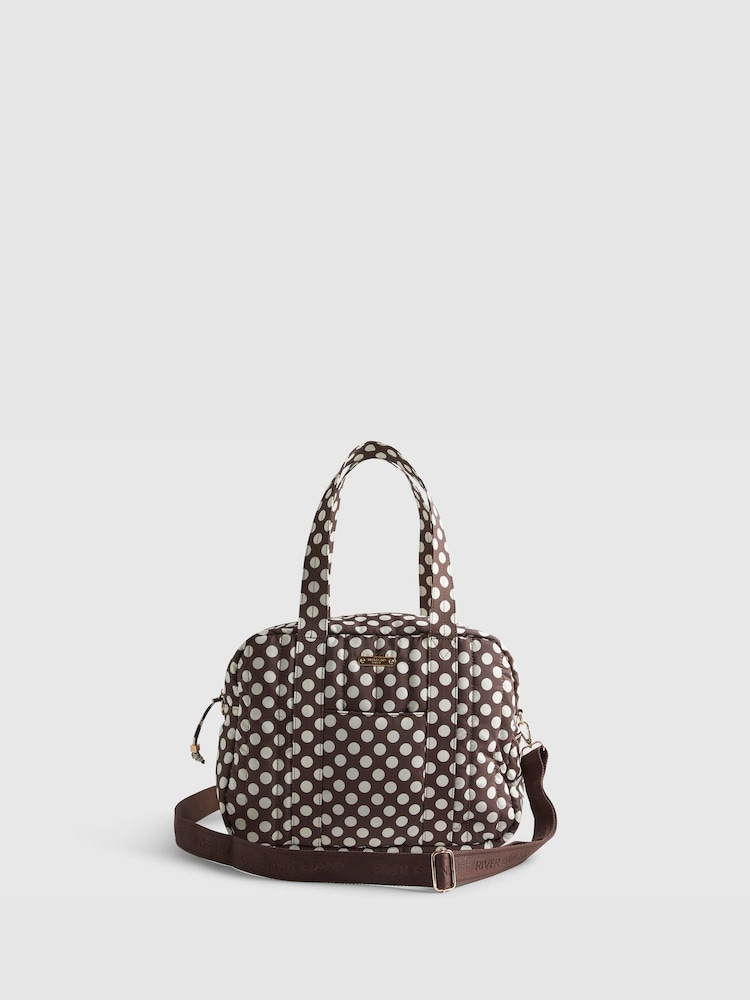 River Island Brown Polka Dot Quilted Holdall Bag - Image 1 of 6