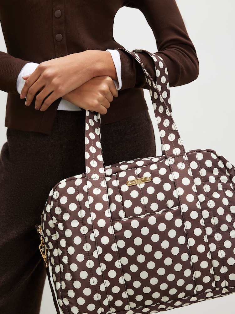 River Island Brown Polka Dot Quilted Holdall Bag - Image 6 of 6