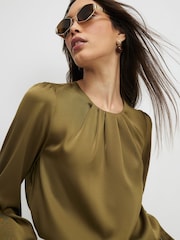 River Island Green Satin Pleat Front Blouse - Image 1 of 4