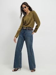 River Island Green Satin Pleat Front Blouse - Image 2 of 4