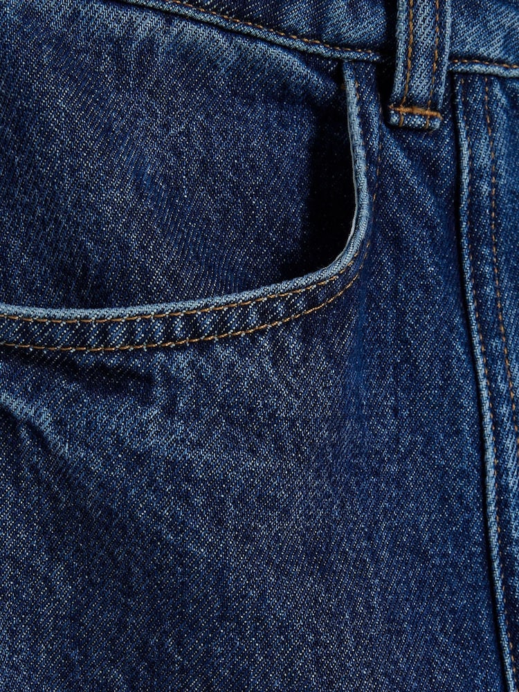 River Island Dark Blue High Rise Seamed Raw Hem Barrel Jeans - Image 6 of 6 River Island Dark Blue High Rise Seamed Raw Hem Barrel Jeans - Image 6 of 6