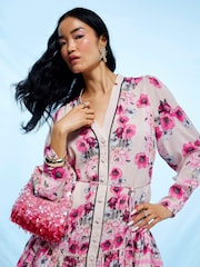 River Island Pink Floral Print Rara Shirt Mini Dress - Image 2 of 4