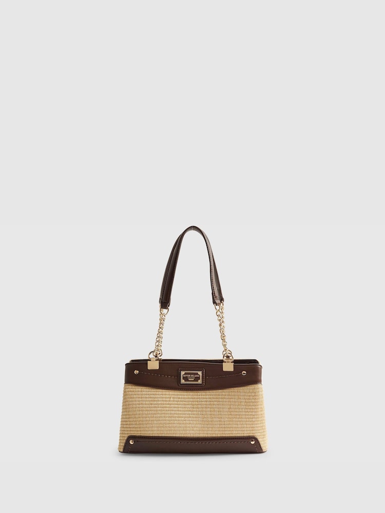 River Island Brown Raffia Chain Handle Shoulder Bag - Image 1 of 5