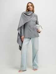 River Island Grey Stripe Double Breasted Cape Blazer - Image 1 of 4
