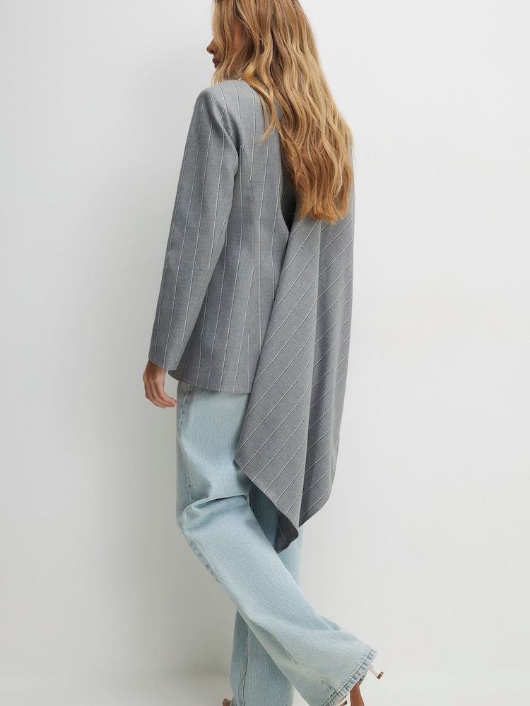 River Island Grey Stripe Double Breasted Cape Blazer - Image 2 of 4