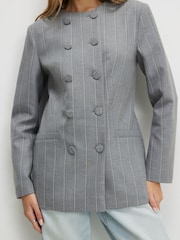 River Island Grey Stripe Double Breasted Cape Blazer - Image 4 of 4