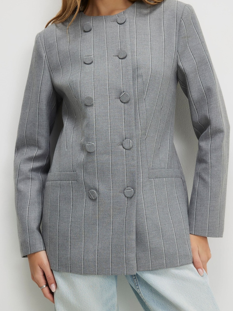 River Island Grey Stripe Double Breasted Cape Blazer - Image 4 of 4