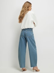 River Island Blue High Rise Seamed Raw Hem Barrel Jeans - Image 2 of 4