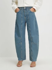 River Island Blue High Rise Seamed Raw Hem Barrel Jeans - Image 3 of 4