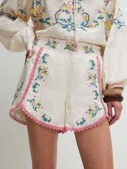 River Island Cream Frill Trim Floral Print Shorts - Image 1 of 4