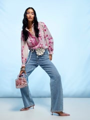 River Island Pink Floral High Neck Ruffle Blouse - Image 2 of 4
