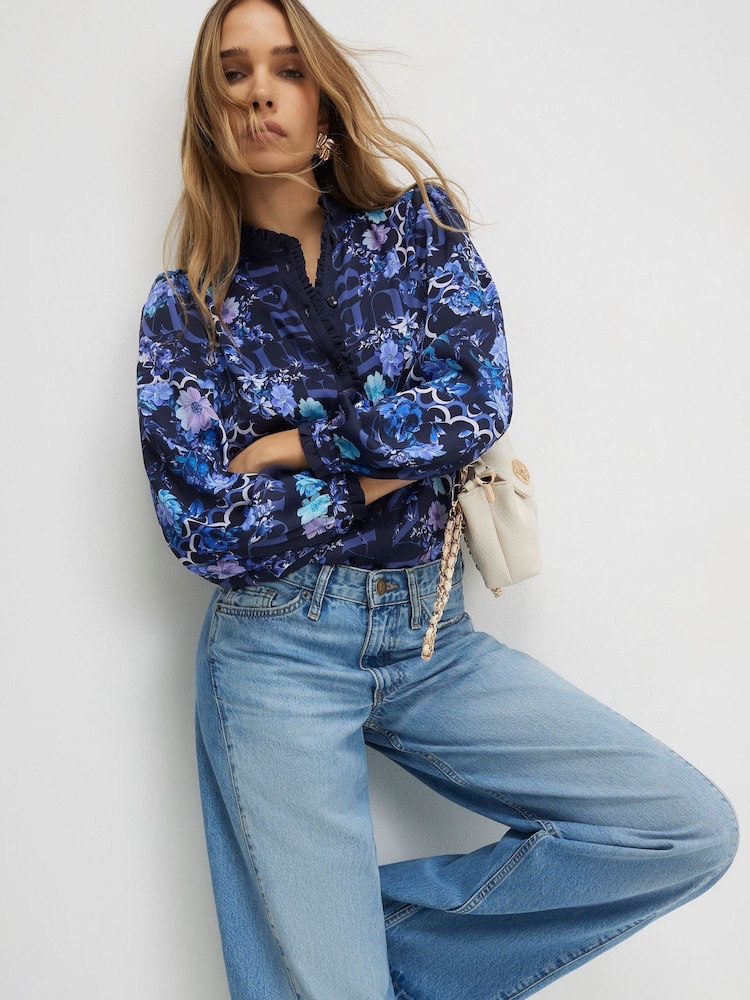 River Island Floral High Neck Ruffle Blouse - Imaginea 2 din 4