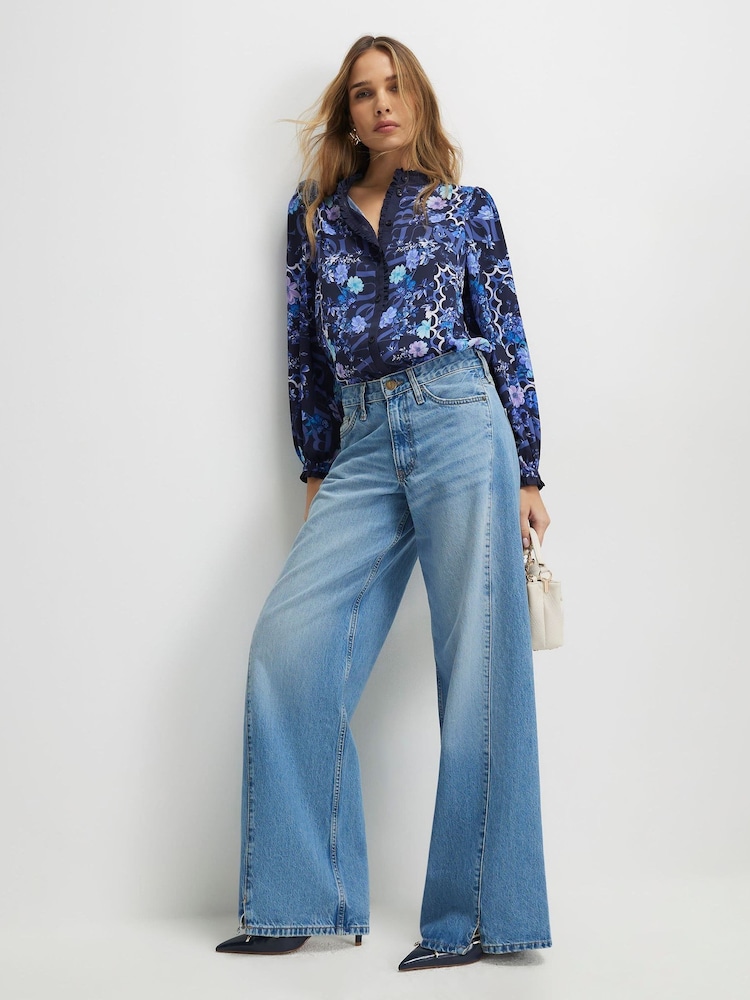 River Island Floral High Neck Ruffle Blouse - Imaginea 4 din 4