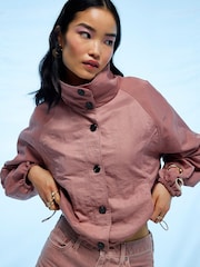 River Island Pink Funnel Neck Drawstring Hem Bomber Jacket - Image 1 of 4