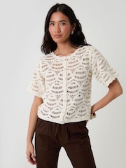 Threadbare Cream Crochet Button Up Top - Image 1 of 4